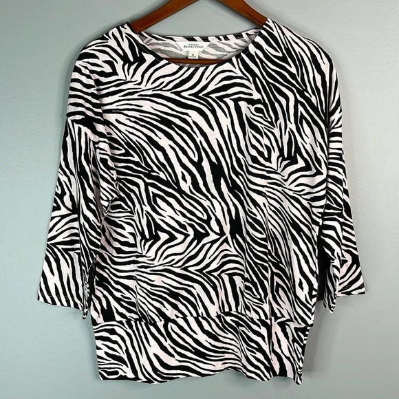 NORTHERN REFLECTIONS NWOT Pale Pink Black Zebra Print Pullover Top 3/4 Sleeve M - Picture 11 of 11